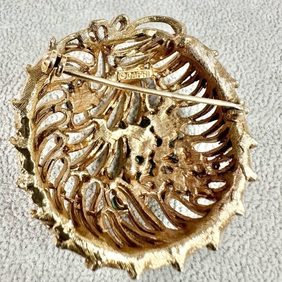 Vintage Signed CAPRI Turquoise Cabochon Burst Dome Brooch - Picture 4 of 4